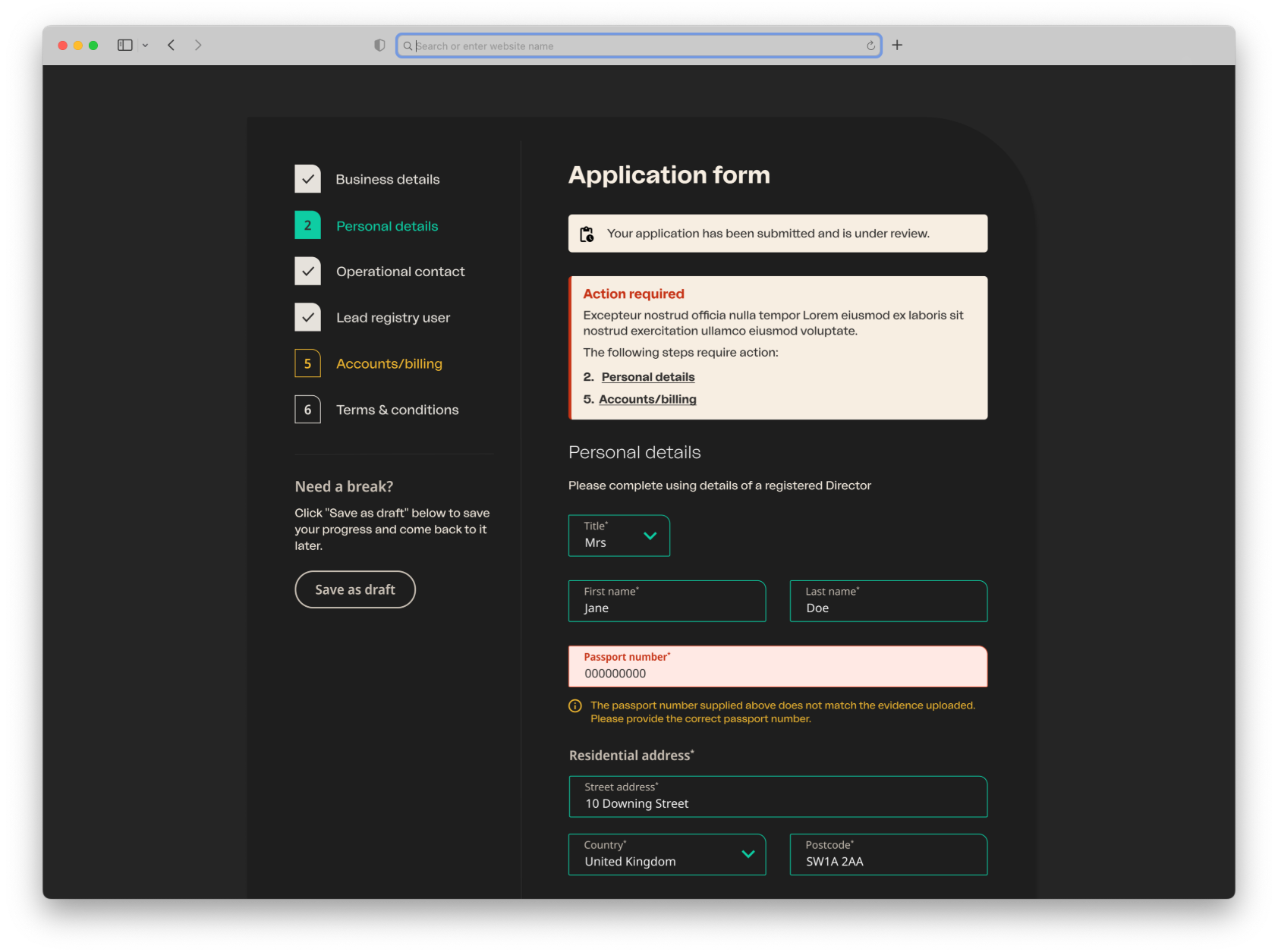 Online Onboarding - Personal details page