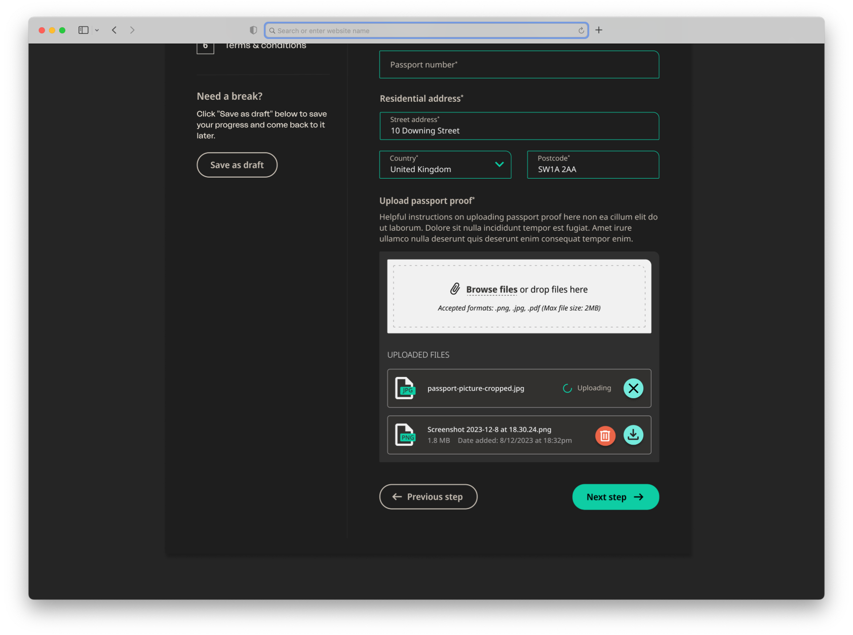 Online Onboarding - Personal details page