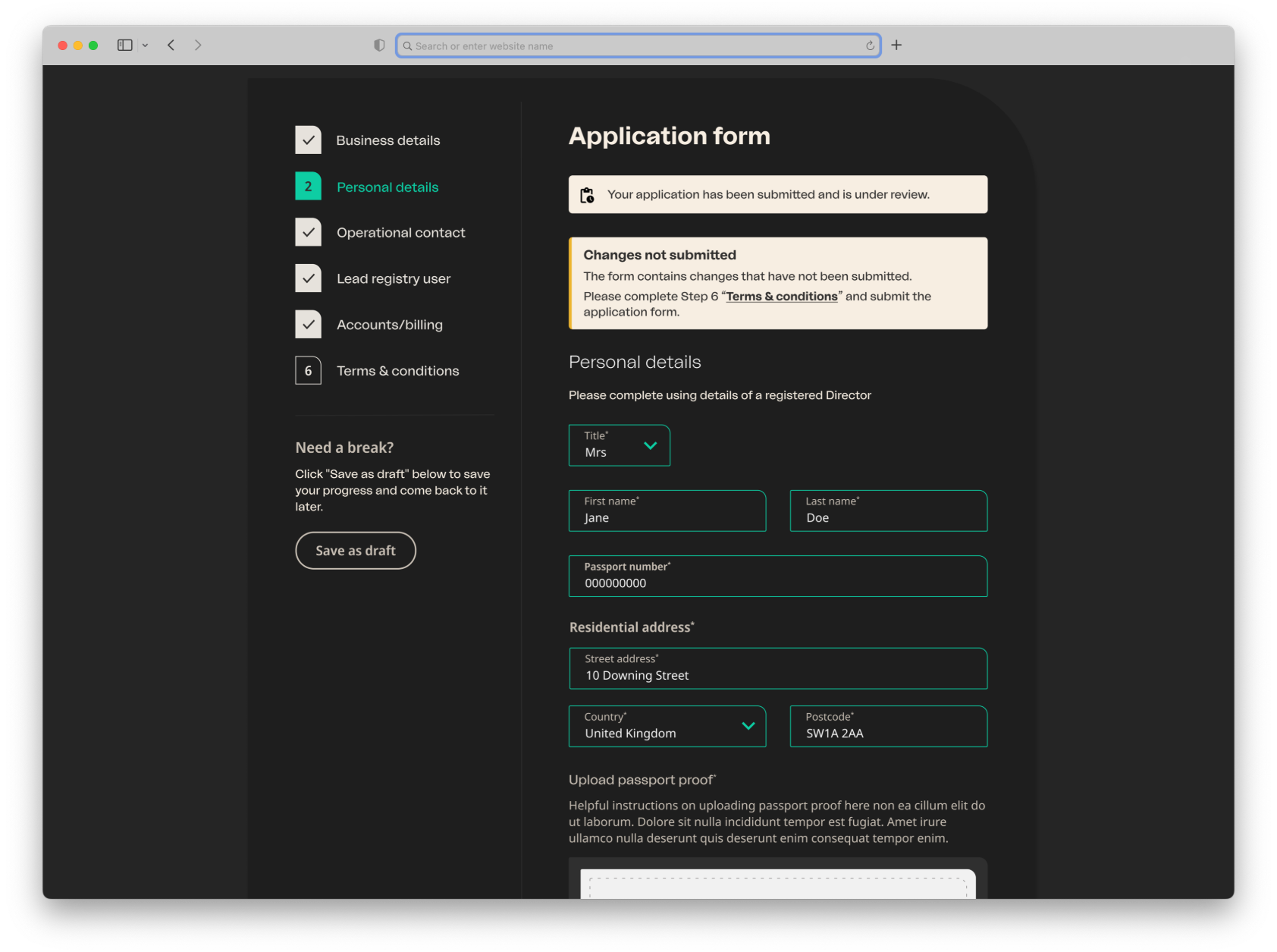 Online Onboarding - Personal details step
